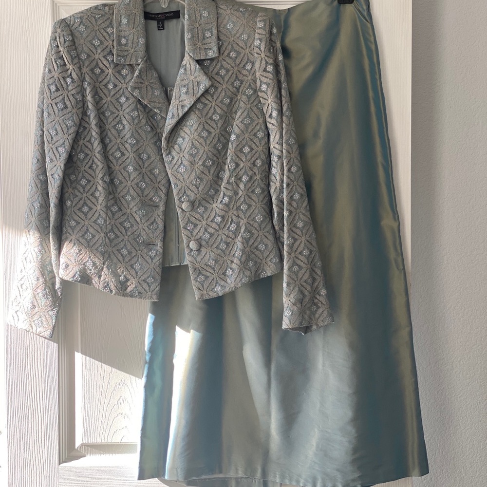 3 piece sea foam silk dress/jacket/corset outfit
